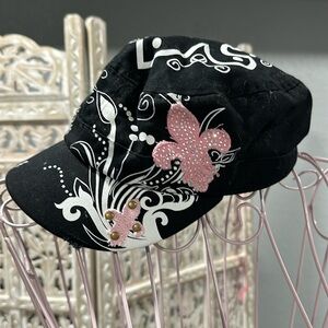 BLAZIN ROXX HAT | BLACK PINK EMBELLISHED RHINESTONE FLEUR DE LIS